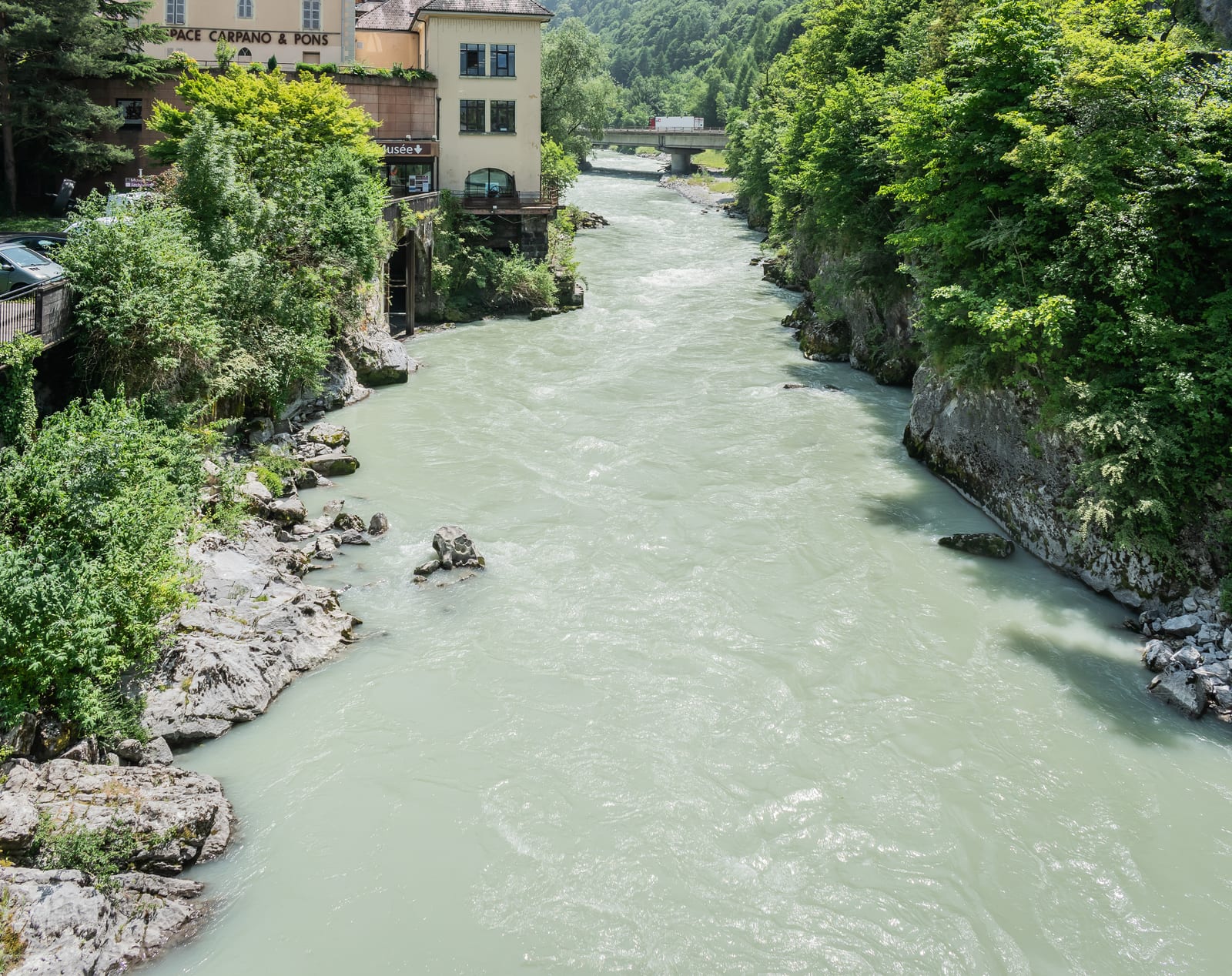 The Arve flowing through Cluses, in the heart of the Arve valley