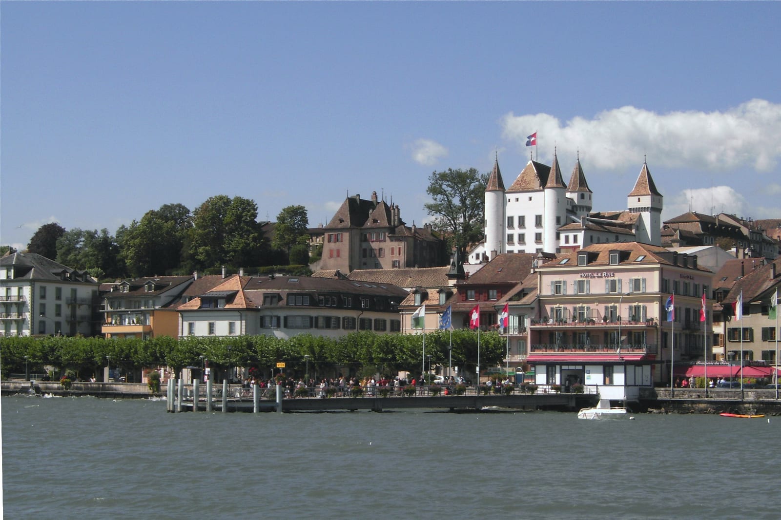 Nyon and its quays seen from Lake Geneva